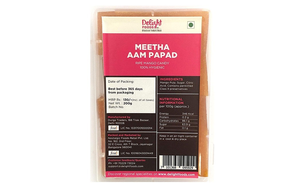 Delight Foods Metha Aam Papad (Ripe Mango Candy)   Pack  200 grams